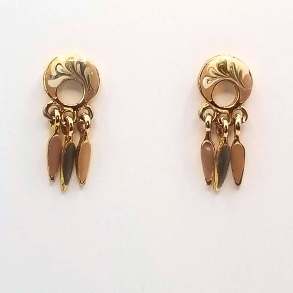 Made in USA Gold Tone and Enamel Hand Painted Pierced Earrings